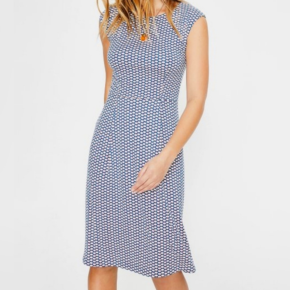 BODEN Cyan Flower Fan Marina Dress Blue Sleeveless Midi Women's Size 16R